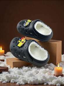 Winter Children's Clogs Are Cute, Fashionable, And Comfortable For Indoor And Outdoor Wear, With Plush Insulation For Warmth - Black - View 2