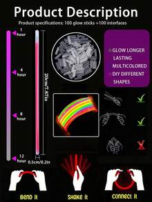 5-50pcs Glow Sticks, Suitable For Night Parties, Glowing Dance Sticks With Connectors, Applicable For Baby Shower, Baby Birthday Party, Full Moon Celebration - Multicolor - View 6
