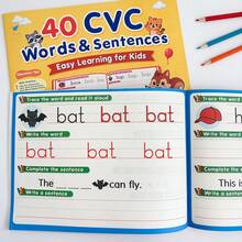 Lachilly 40 Pages CVC Words And Sentences Practice Book, Children's Short Vowel Phonics Tracing And Writing Workbook, Preschool Kindergarten Early Reading Activity Worksheets, Children's English Phonics Learning Supplies, Student Handwriting Practice - Multicolor - View 6