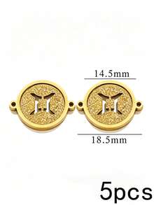 1/5pcs Zodiac Connector Pendant, 18K Gold Plated 304 Stainless Steel Double Hole Zodiac Pendant, Non-Fading DIY Jewelry Accessories - Zodiac Connector Ring - View 20