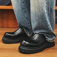 Sepatu Derby Vintage Pria dengan Tampilan Usang, Sepatu Loafer Kasual Bisnis Terbaru untuk Musim Semi, Sepatu Jas Penambah Tinggi Badan yang Tak Terlihat, Sepatu Formal yang Nyaman, Bernapas, Lembut, dan Serbaguna untuk Semua Acara - Hitam - View 7