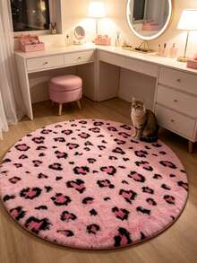 1pc Round Pink Leopard Print Decorative Rug, Love And Healing Bedroom Decor, Small Rug, Carpet, Home Decor, Living Room Rug, Living Room Small Rug, Bedroom Rug, Living Room Home Decor, Outdoor Rug, Washable Rug - Multicolor 4 - View 2