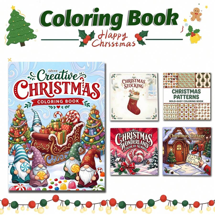 GDTME Buku Mewarnai Pola Natal yang Mudah dan Berani, 1 Buku 24 Halaman 20cm*20cm, Sampul Mengkilap Kertas Tebal 120g, Seni Garis Pola Liburan Natal Sederhana, Buku Santai Penghilang Stres, Hadiah Natal Sempurna untuk Pecinta Seni Pola Dewasa
