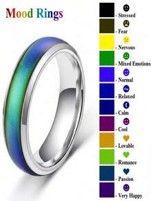 1pc Mood Ring With Thermochromic Stone, Stainless Steel Ring, Perfect Accessory For Daily Wear And Party, Ideal Gift For Family And Friends - Multicolor - View 9