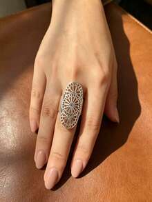 Vintage Silver Hollow Floral Pattern Open Ring, Niche Personalized Adjustable Index Finger Ring, Versatile Decorative Ring - Silver - View 1