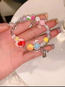 Candy Park Colorful Beaded Bow & Star Necklace, Flower Bracelet, Niche Gentle Cute Jewelry For Women's Daily Wear - Multicolor - View 8