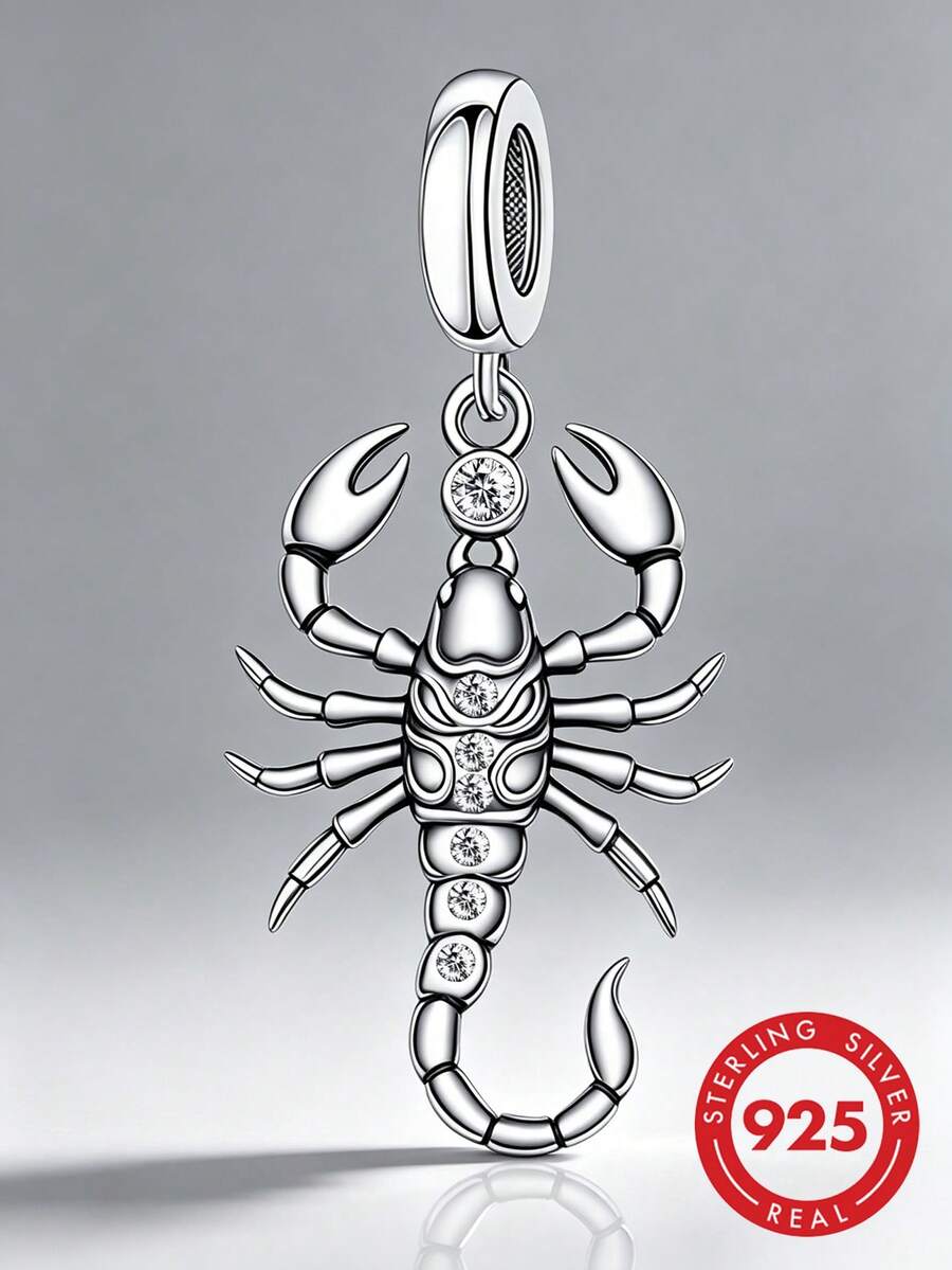 1pc 925 Sterling Silver Minimalist Creative Scorpion Cubic Zirconia Pendant, Unisex Gift - Silver - View 1