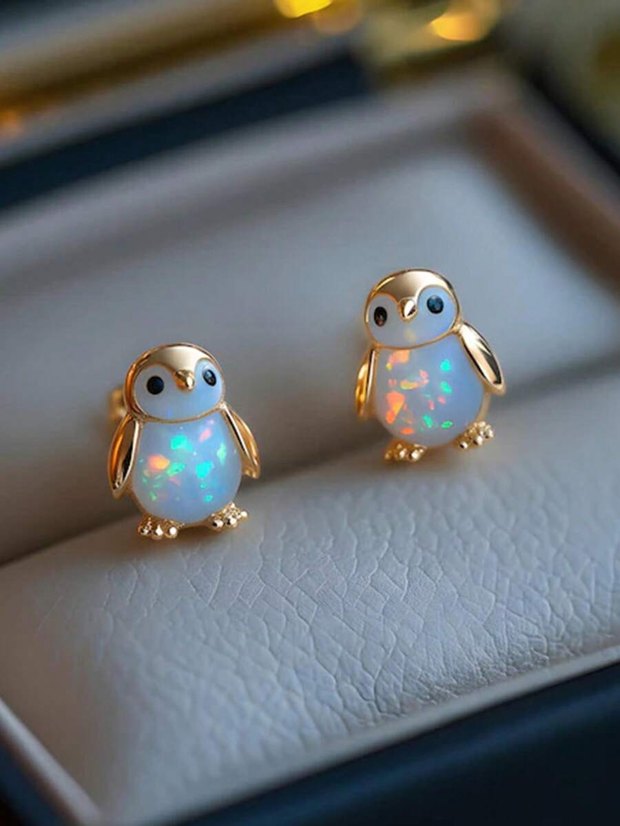 rakol 1 Pair Cute Penguin & Frog Stud Earrings, Exquisite Animal Design Jewelry Accessory, Suitable For Daily Casual Wear, Perfect Birthday Gift