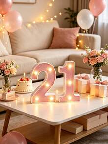 16cm 1st 18th 20th 30th 生日派對裝飾 LED 追光粉色數字燈條，附掛孔，電池供電發光數字牌 - 16cm粉紅色數字 - 查看 13