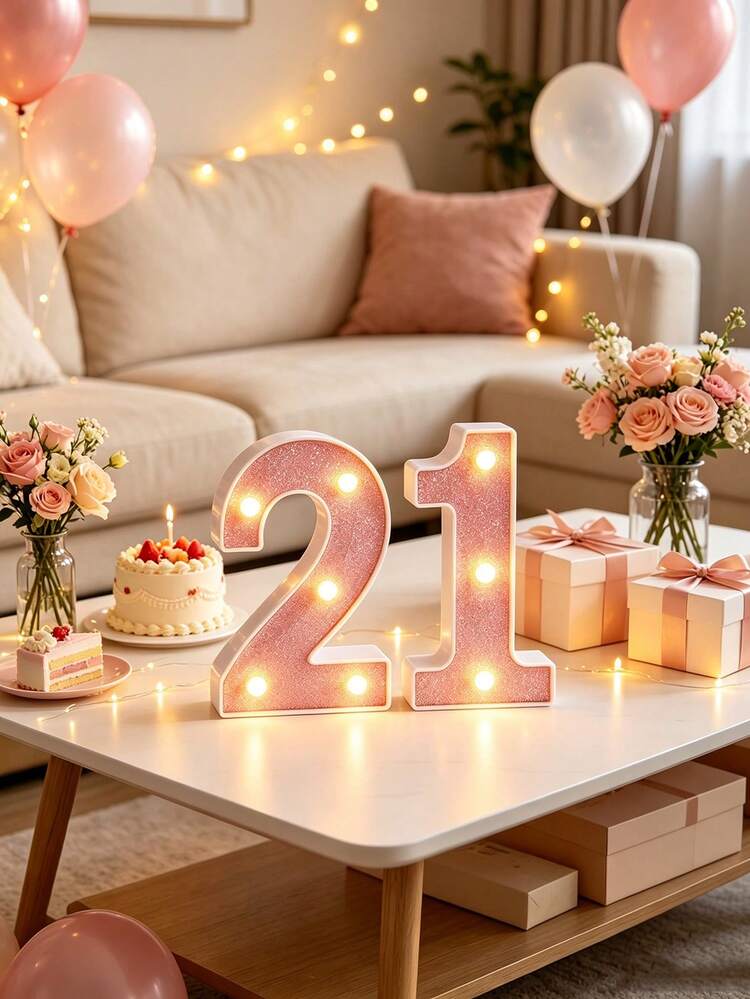 16cm 1st 18th 20th 30th Birthday Party Decoration LED Chasing Light Pink Number Light Strip With Hanging Hole, Battery Powered Glowing Number Sign - 16cm Pink Numbers - View 12