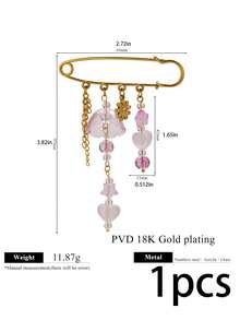 Broche de alfiler multiusos de acero inoxidable 304 chapado en oro de 18K para mujeres, broche de flor con cuentas y borlas estilo macaron, alfileres decorativos para abrigos, bufandas y atuendos de mujer - broche - Ver 10