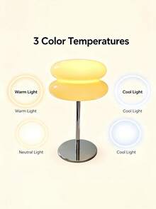 Modern Frosted Glass Lampshade With Metal Frame, Dimmable Warm Light Decorative Table Lamp, Cream Color, Double-Layer Round LED Bedside Lamp, Suitable For Bedroom, Living Room, Dormitory Bedside Table, Home Decor Indoor Lighting, Gift, USB Powered - White - View 9