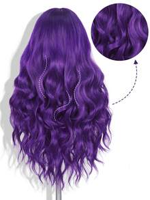 26 Inch Dark Purple Long Wavy Wig With Bangs For Women Heat Resistant Synthetic Fiber, Trimmable Bangs, Natural Wavy Wig Lightweight For Daily Wear, Cosplay, Parties, Festivals, And Halloween - Multicolor - View 7