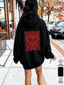 Oversized Women's Sweatshirt For Autumn/Winter, Long-Sleeve Hoodie With Pockets, Casual Top, Y2K Style, Daily Letter Graphic Print, Unisex Black - Black - View 4