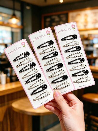 24/16/8pcs Black & White Polka Dot Water Drop Side Bang Hair Clips, Simple Elegant Exquisite Girls Hair Clips, Back To School Campus Daily Hair Accessories, Summer Autumn Decorative Hair Clips