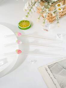 3PCS Three-Color Strawberry Glass Straws,Reusable Curved For Coffee, Milk Tea, Juices, Smoothies, Hot/Cold Drinks. Perfect For Parties, Cafes, Gifts For Lovers, Friends. Christmas, Thanksgiving, Back To School. - View 9