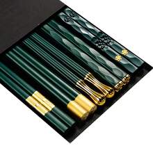5 Pairs Of Antibacterial Alloy Chopsticks,Kitchen,Christmas Gift,School Supplies - Green - View 7