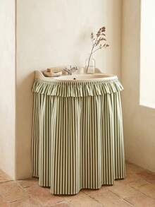 1/2pcs Green Striped Farmhouse Ruffle Sink Skirt Decor Cabinet Curtain Bathroom Kitchen Sink Skirt Brown Striped Pleated Short Curtain Home Classroom Country Style Table Privacy Curtain Laundry Room - Green - View 7