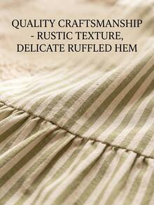 1/2pcs Green Striped Farmhouse Style Ruffle Trim Cabinet Curtains, Brown Striped Pleated Short Curtains For Bathroom, Kitchen Sink, Home, Classroom, Farmhouse, Country, Under Table Privacy, Laundry Room - Green - View 6