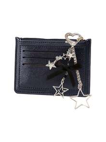 Minimalist Ultra-Thin Card Case, Featuring Delicate Heart-Shaped Star Bowknot Metal Chain Keychain, Money Bag, Card Holder, Wallet,Small Purse - Multicolor - View 14