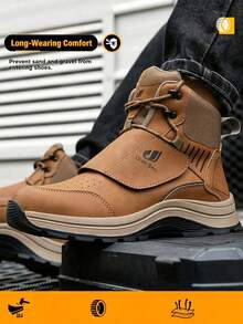 Unisex High-Top Hiking Boots, Breathable And Comfortable Upper, Durable Outsole, Steel Toe Design, Suitable For Outdoor Hiking, Walking, Camping, Travel - Brown - View 2