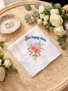 1pc Custom Text Wedding Handkerchief, Personalized Happy Tears Bridal Hankie, Custom Flower Gift For Bride, Mother Of The Bride Groom Keepsake - Multicolor - View 10