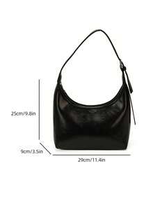 Bright Surface Underarm Bag Simple Crescent Moon Bag Adjustable Shoulder Strap Design High-End Feeling Commuting Versatile Women's Shoulder Bag - Black - View 7
