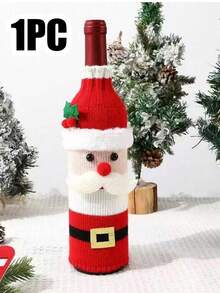 Santa Claus & Snowman Knitted Wine Bottle & Glass Cover Set, Christmas Wine Bottle Decoration Set, Christmas Home Kitchen Dinner New Year Decor - View 18