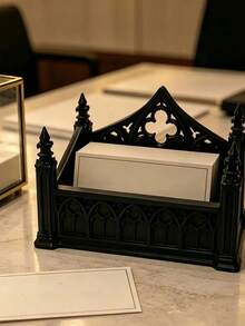 Gothic Cathedral Style Business Card Holder, Desktop Organizer Box, Home Decor, Multi-Functional Storage Tray, Suitable For Storing Notes/Small Cards/Photos/Dried Flower Gifts/Office Desk Storage/Bills/Housewarming, Halloween, Christmas Gifts - Multicolor - View 5