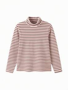 Balabala Unisex Tween Girl Striped Long‑Sleeve Base Shirt Soft Skin‑Friendly Fashion Top Cozy Versatile Inner Wear For Winter - Red Hue - View 4
