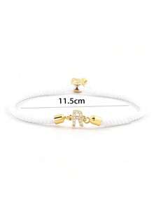 1pc Fashion Creative Copper Inlaid Zirconia DIY Letter Bracelet, Adjustable 26 A-Z Initial Jewelry, Elegant Daily & Holiday Gift For Girls - Multicolor - View 7