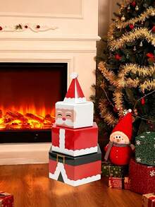1pc Santa Claus Hexagonal Stackable Box - Suitable For Christmas Party Home Decor, Christmas Gift Packaging, New Year Party, Christmas Souvenirs, New Year Party, Winter Theme Party, Etc. - One Size Fits All - View 4