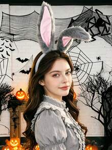 1pc Halloween Soft Plush Rabbit Ear Headband, Cute Plush Headband, Suitable For Halloween Party Theme Gathering Stage Performance - Multicolor - View 2