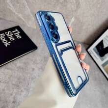Electroplated Color Frame Transparent Card Slot Phone Case, Raised Camera Frame Anti-Drop Protective Shell, Fashionable Versatile Style Compatible With Samsung Galaxy S26 Ultra/S26 Plus/S26/S25/S24 Ultra/S24 Plus/S24/S23 Ultra/S23 Plus/S23 Series, Portable Gift - Blue - View 4