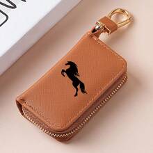 Galloping Horse Silhouette Key Fob Case Crossgrain Leather Zipper Keychain Wallet With Silver Metal Hook - Multicolor - View 11