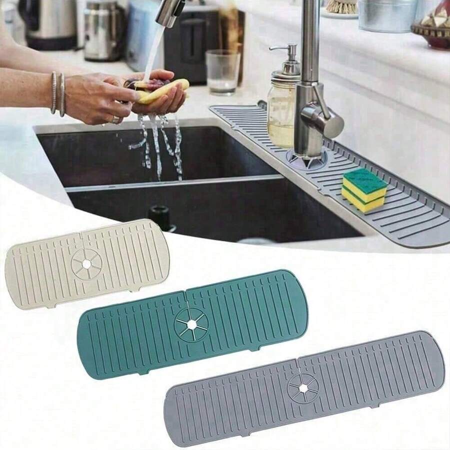 1pc Drain Mat, Sink Faucet Splash Guard, Silicone Drain Mat, Waterproof Drying Mat, Non-Slip Faucet Handle Drip Collection Tray For Kitchen And Bathroom Countertops - Kitchen, Bathroom, Farmhouse Sink Protection Mat