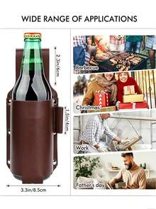 Leather Belt Bottle Cover (Excluding Bottles), Hiking Leather Beer Cover, Waist Hanging Storage Leather Cover, Bottle Protection Cover, Suitable For Outdoor Parties, Camping, Barbecue, Festivals - Multicolor - View 8