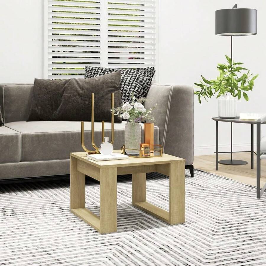 vidaXL Side Table Coffee Table Living Room Table Tea Table Sofa Table Wood Composite Light Oak Khaki 50x50x35cm - Light Oak Khaki - View 1