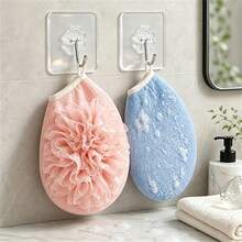 2pcs Bath Sponge Gloves + 2pcs Hooks Set, Blue For Men, Pink For Women, Double-Sided Scrubbing Foaming Bathroom Practical Set - A - View 6