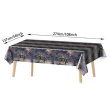 1pc/3pcs Mysterious Dark Castle Bat Print Disposable Plastic Tablecloth, Strong Atmosphere, Suitable For Halloween Theme Party, Mystery Game Gathering, Dark Theme, Birthday Party, Outdoor Dining Tablecloth Decoration 137*274cm - Multicolor - View 3