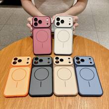 Morandi Color Block Large Window Magnetic Wireless Charging Phone Case, Full Coverage Lens Frame Shockproof Protective Cover, Fresh Minimalist Style Compatible With IPhone 18 Pro Max/18 Pro/Ultra/17 Air/18/17/16/15/14 Pro Max/13 Series, Gift For Girls - Blue - View 6