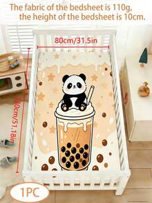 1PC Cute Panda Bubble Tea Star Printed Mattress Cover, Polyester Material Neutral Baby Bed Sheet, Suitable For Newborns And Toddlers' Beds - Multicolor - View 10