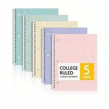 YY Spiral Notebooks, 1-Subject, 5 Packs, College Ruled Paper, 8" X 10-1/2", 70 Sheets Per Notebook,3-Hole Punched Paper, Pink,Purple, Blue, Green, Yellow Spiral Lined Notebooks For School,Work(Random Color) - 5 Pcs - View 1