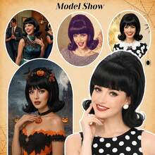 Short Bob Wig With Bangs For Women 60s 70s Retro Beehive Bouffant Black Wigs Vintage Costume Wig For Halloween Party Cosplay Fun Wig Shoulder Length - Multicolor - View 5