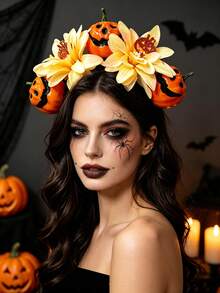 1pc Women's Halloween Gradient Lily Pink Yellow 3D Devil Pumpkin Headband For Cosplay Festival Party Performance - Multicolor - View 2
