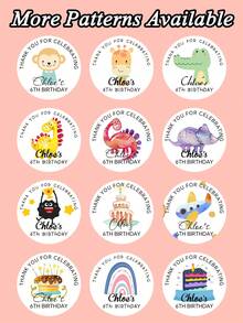 Customized Birthday Stickers, Waterproof PVC Round, Cartoon, Candy Bag Sealing, Cake Decorative, Invitation Card, Teacher Reward, Name, Removable, School Water Bottle, Back-To-School, Holographic, Gift School Supplies - Multicolor - View 3