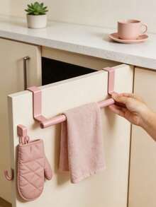 1pc No-Drill Single Bar Towel Rack, Over-The-Door Hanging Storage Shelf, Multi-Purpose Organizer For Bathroom, Kitchen, Dorm, Summer And Back-To-School Essential, Birthday Gift - Multicolor - View 3