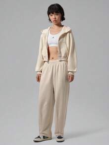 Jordan Women's AS W J BRK FLC MD CRP FZ FT Knit Sweatshirt Jacket IV7522-272 - Beige - View 6
