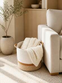 1pc Large 3-Color Cotton Rope Laundry Basket With Dual Handles, Soft Foldable Round Storage Bin For Blankets, Towels, Clothes, Toys And Pillows, Bohemian Style Bedroom, Bathroom, Nursery, Laundry Room And Dorm Storage Basket - Brown - View 9