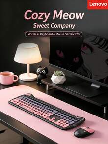 Lenovo Wireless Keyboard And Mouse Combo, Cute Cat Ear Design, Silent Keys, Suitable For Home Office Desktop And Laptop - View 1